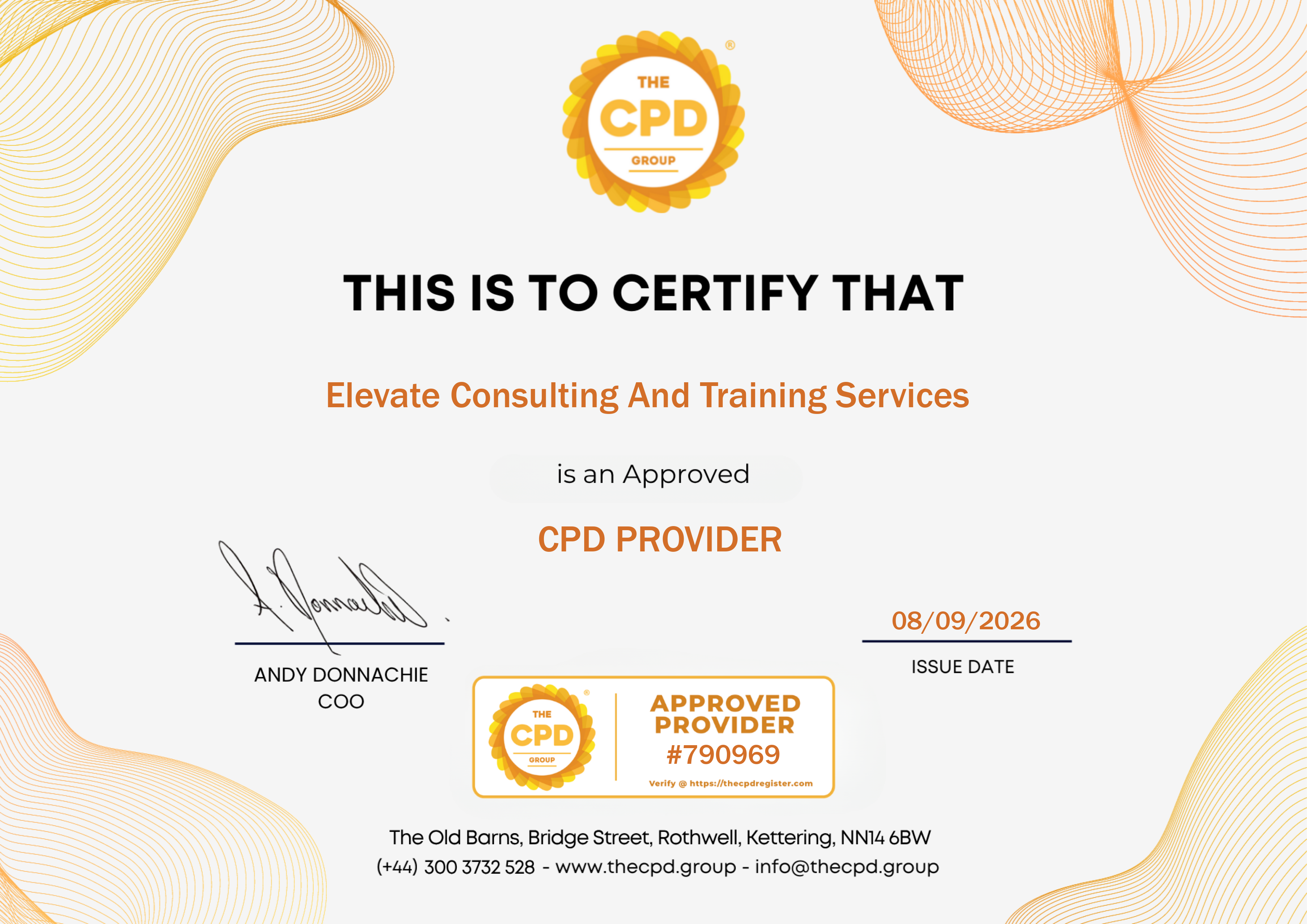 ECTS CPD Group Approved Provider Certificate